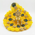 Sun-yellow Laddu Gopal poshak with peacock and rose embroidery