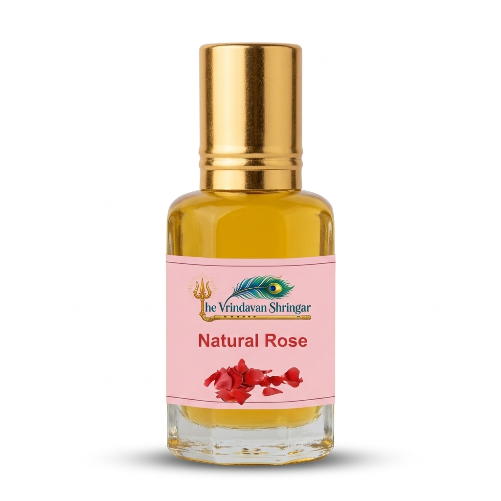 Natural Rose Gulab roll-on attar bottle, 10ml — pure floral fragrance oil